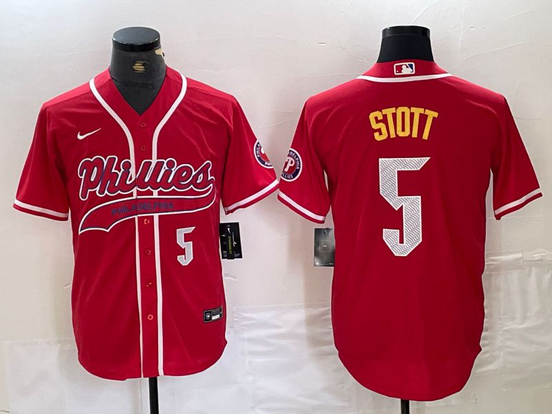 Men Philadelphia Phillies 5 Stott Red Jointly Nike 2024 MLB Jersey style 4